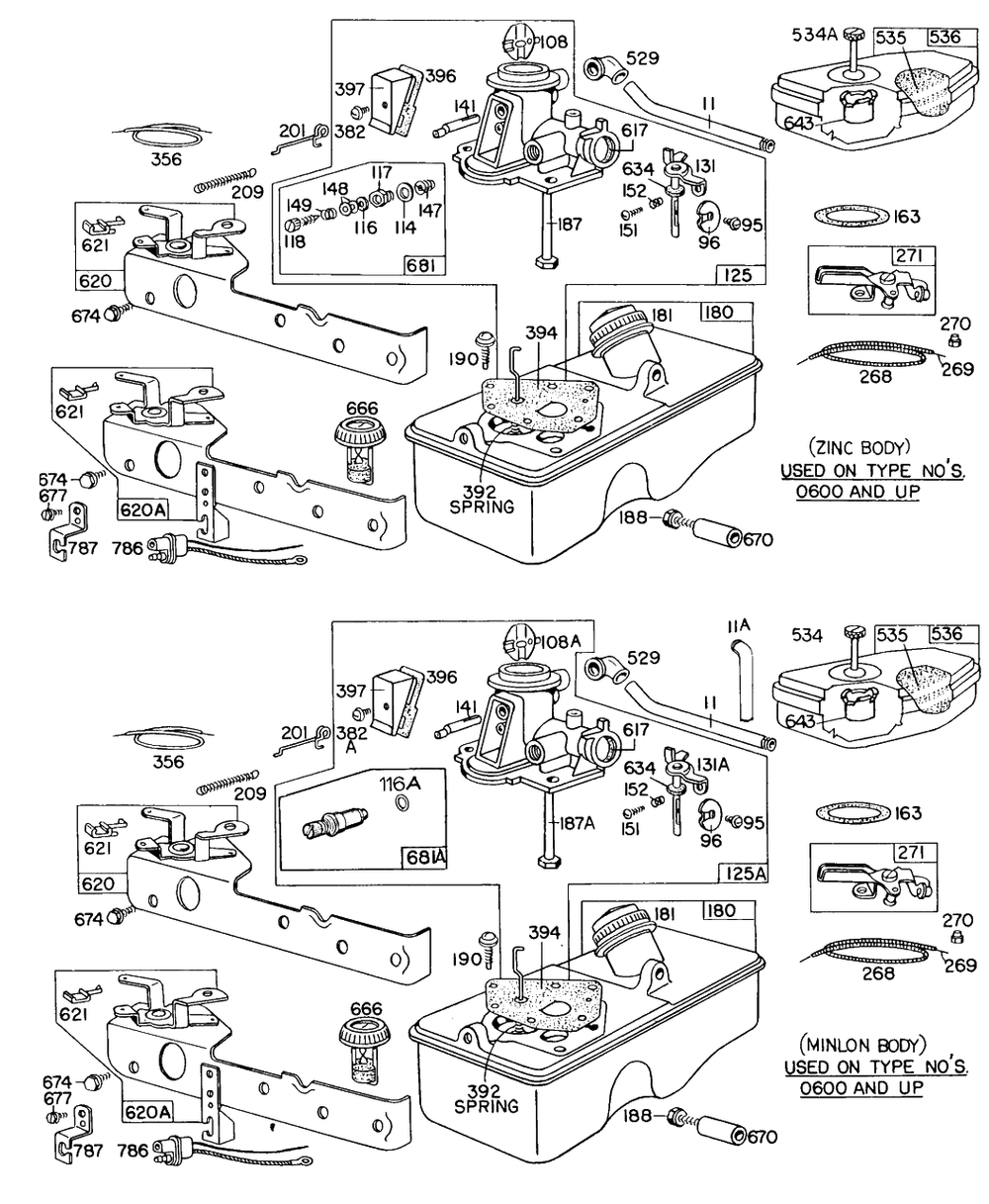 Carburetor And Fuel Tank Assembly Diagram and Parts List for 92502-0754-XX  Briggs and Stratton Engine